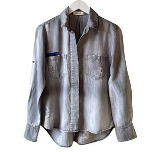 bella dahl Long Sleeve Button Down Grey Distressed Shirt‎ Size XS